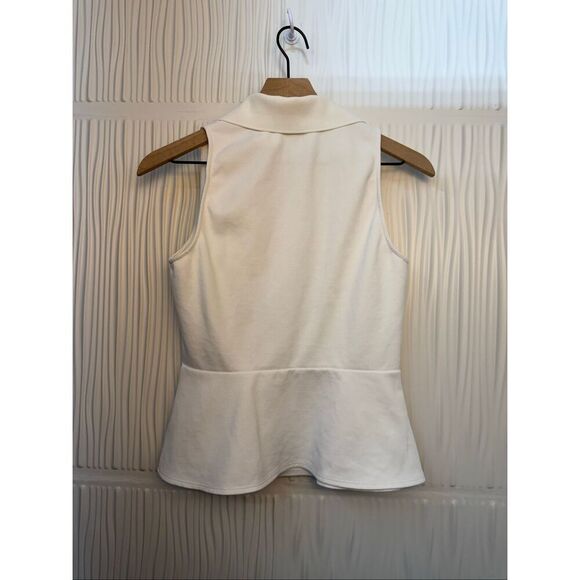NWT THEORY Cotton Blend Piqué Peplum Top - White - Picture 7 of 12